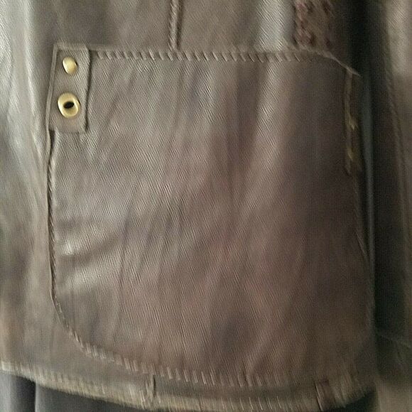 Rizal Womens  Leather Jacket brown collar button down pockets sz 2-4 S - Picture 5 of 10